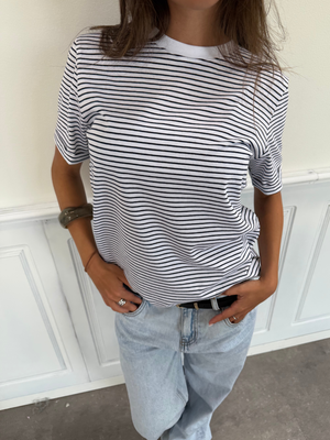 RIA STRIPE FOLD-UP TEE - WHITE / MARITIME BLUE