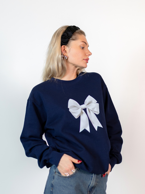 SATIN BOW (white) SWEATSHIRT - NAVY