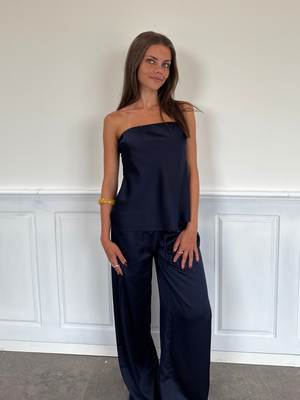 STELLA SATIN PANTS - NAVY