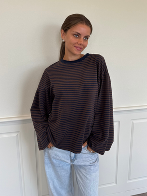 STRIPE TEE, LONG SLEEVE - BROWN / NAVY