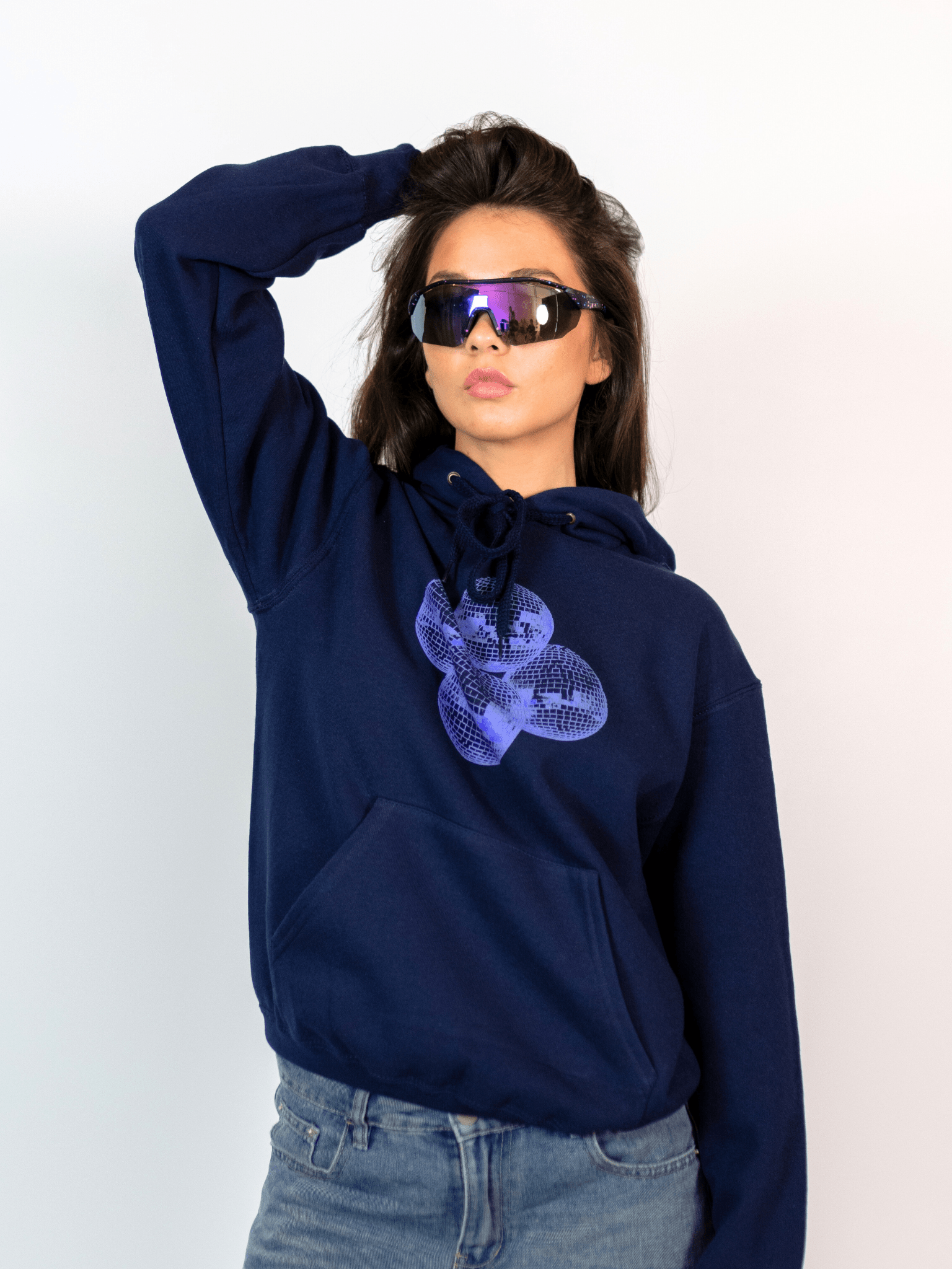 DISCO BALL (violet) HOODIE - NAVY