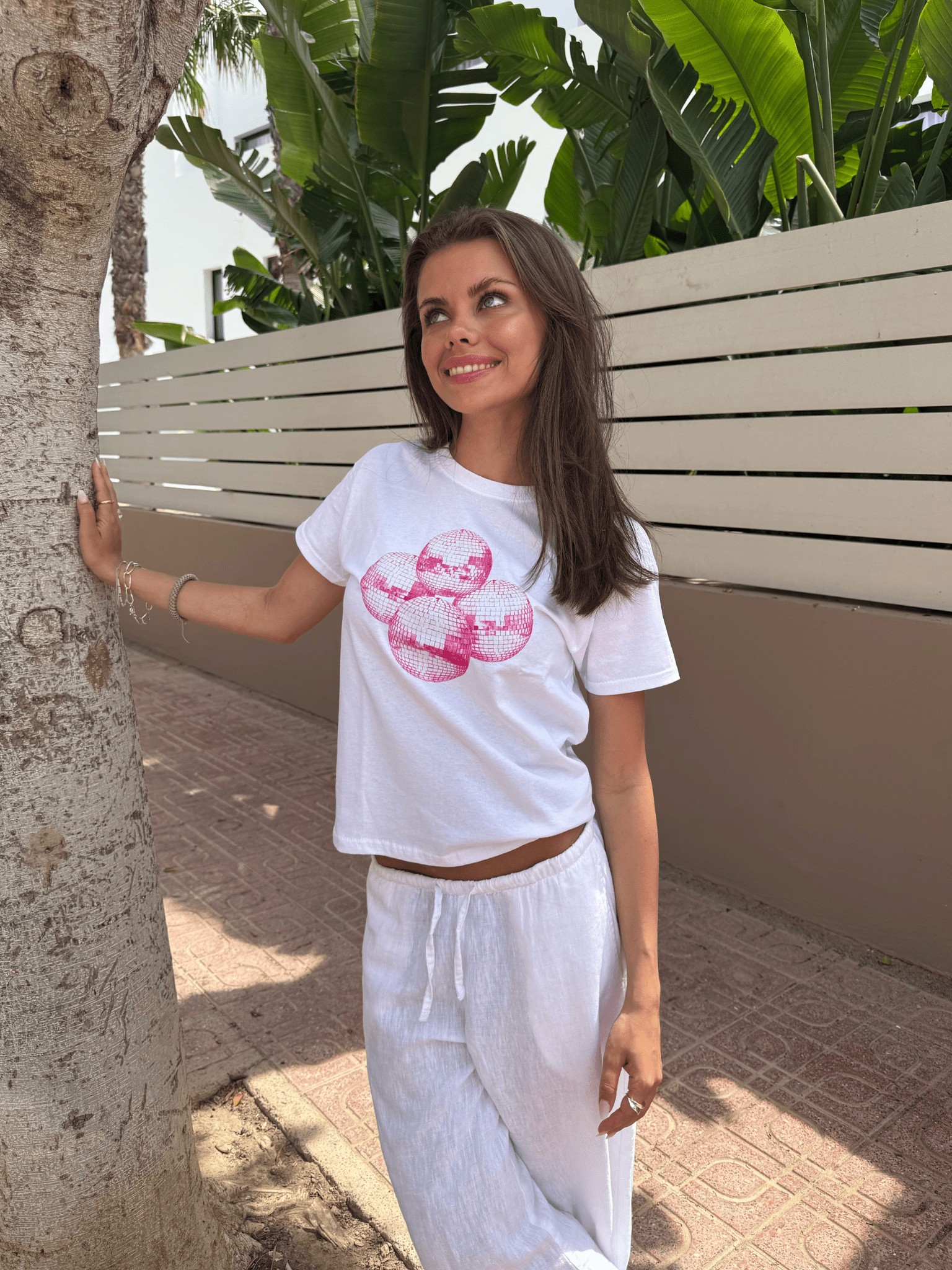 DISCO BALL (pink), BABY TEE - WHITE