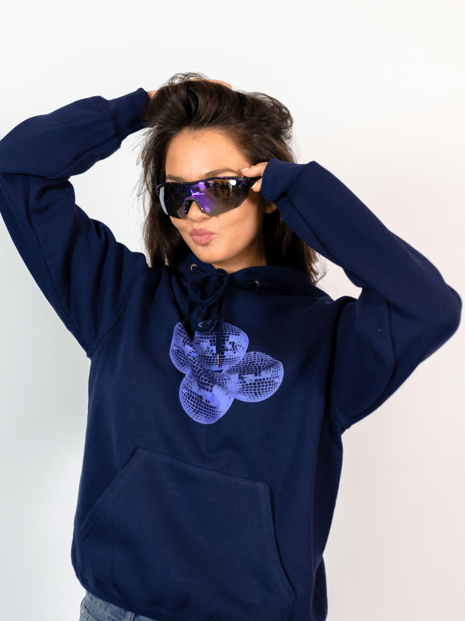 DISCO BALL (violet) HOODIE - NAVY