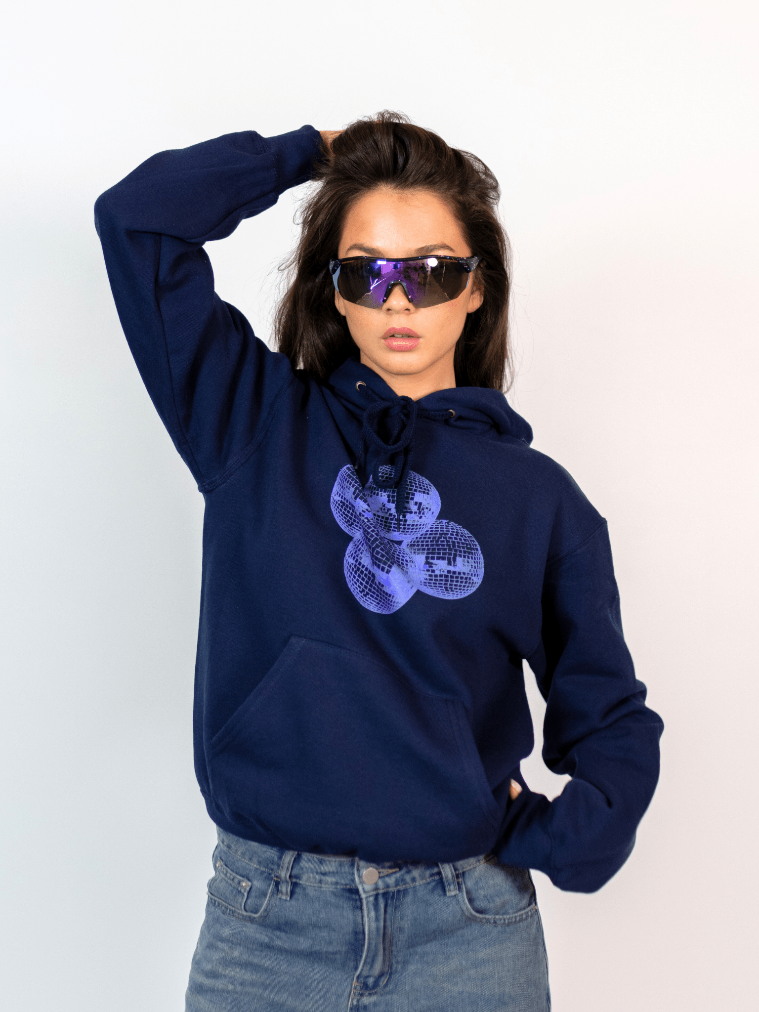 DISCO BALL (violet) HOODIE - NAVY