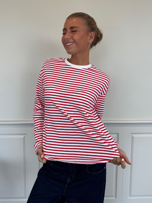 SADIE STRIPE TEE LS - CLOUD DANCER / LOLLIPOP