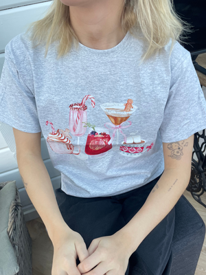 FESTIVE DRINKS T-SHIRT - GRÅ