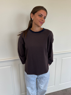 STRIPE TEE, LONG SLEEVE - BROWN / NAVY