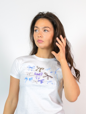 BOW COLLECTION (blue), BABY TEE - WHITE