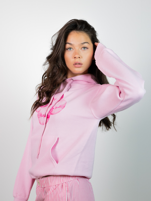 DISCO KUGLE (pink) HOODIE  - LYSERØD