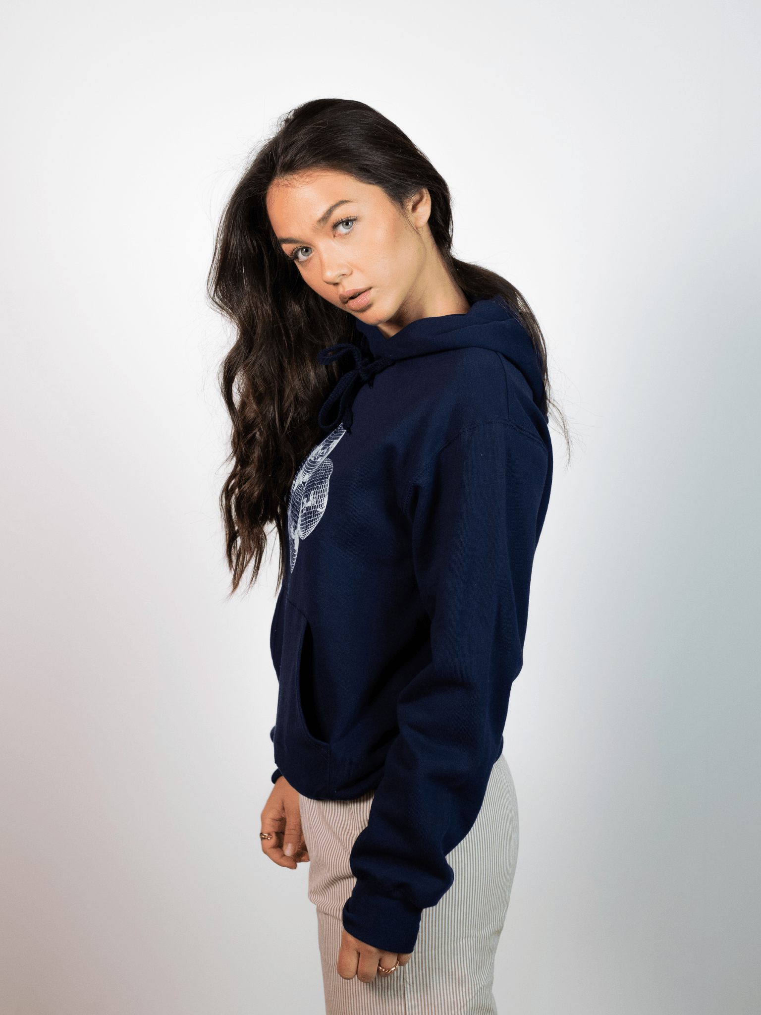 DISCO BALL (white) HOODIE - NAVY
