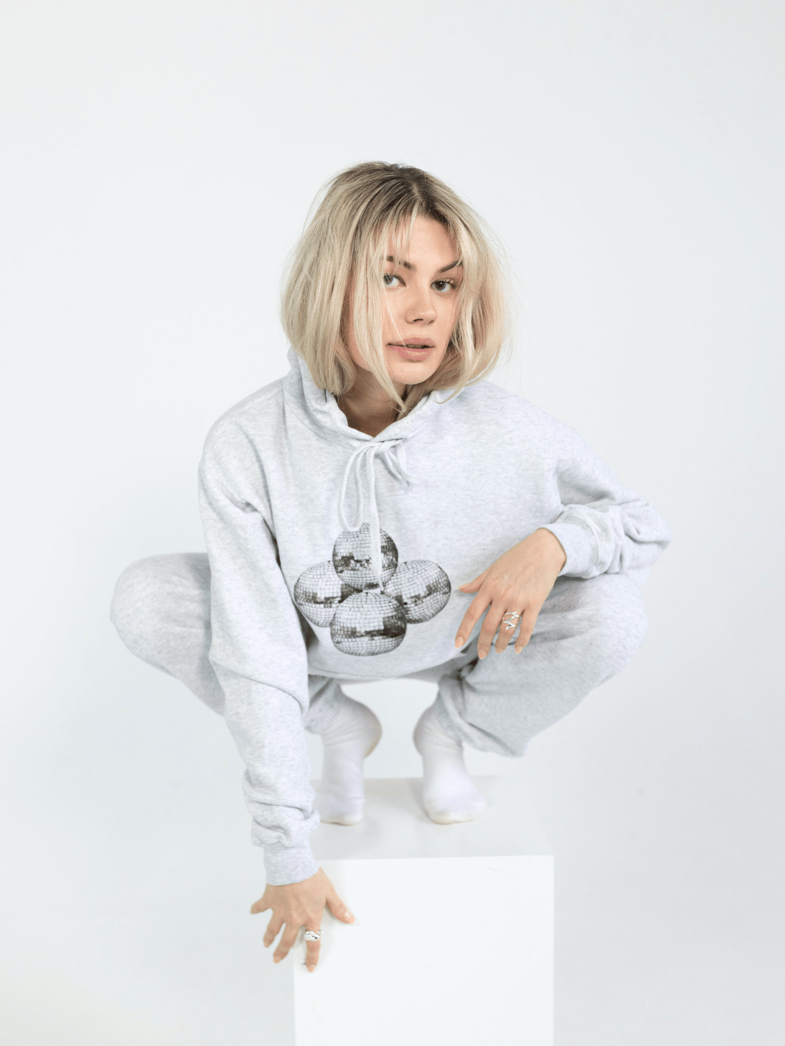 DISCO BALL (black) HOODIE - GRAY