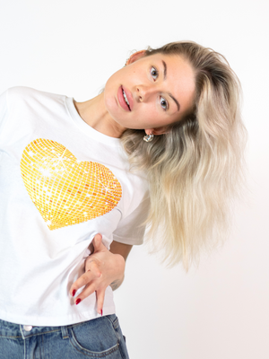 HEART DISCO (YELLOW) BABY TEE - WHITE