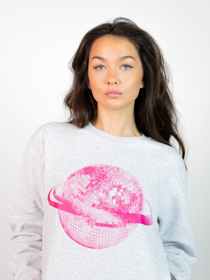 PLANET DISCO (pink) SWEATSHIRT - GRAY