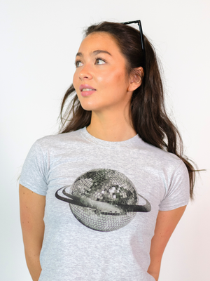 PLANET DISCO (black), BABY TEE - GRAY