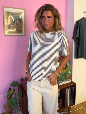 HAPPY STRIPE TEE - WHITE/BLACK