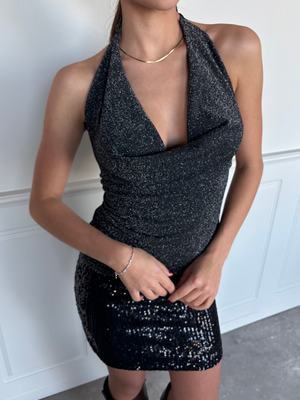MIE GLITTER TOP - BLACK/SILVER