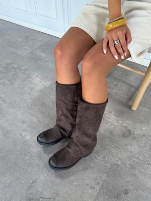 SUEDE FOLDOVER BOOT - BROWN
