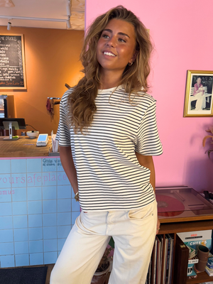 HAPPY STRIPE TEE - WHITE/BLACK