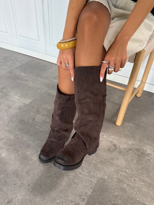 SUEDE FOLDOVER BOOT - BROWN