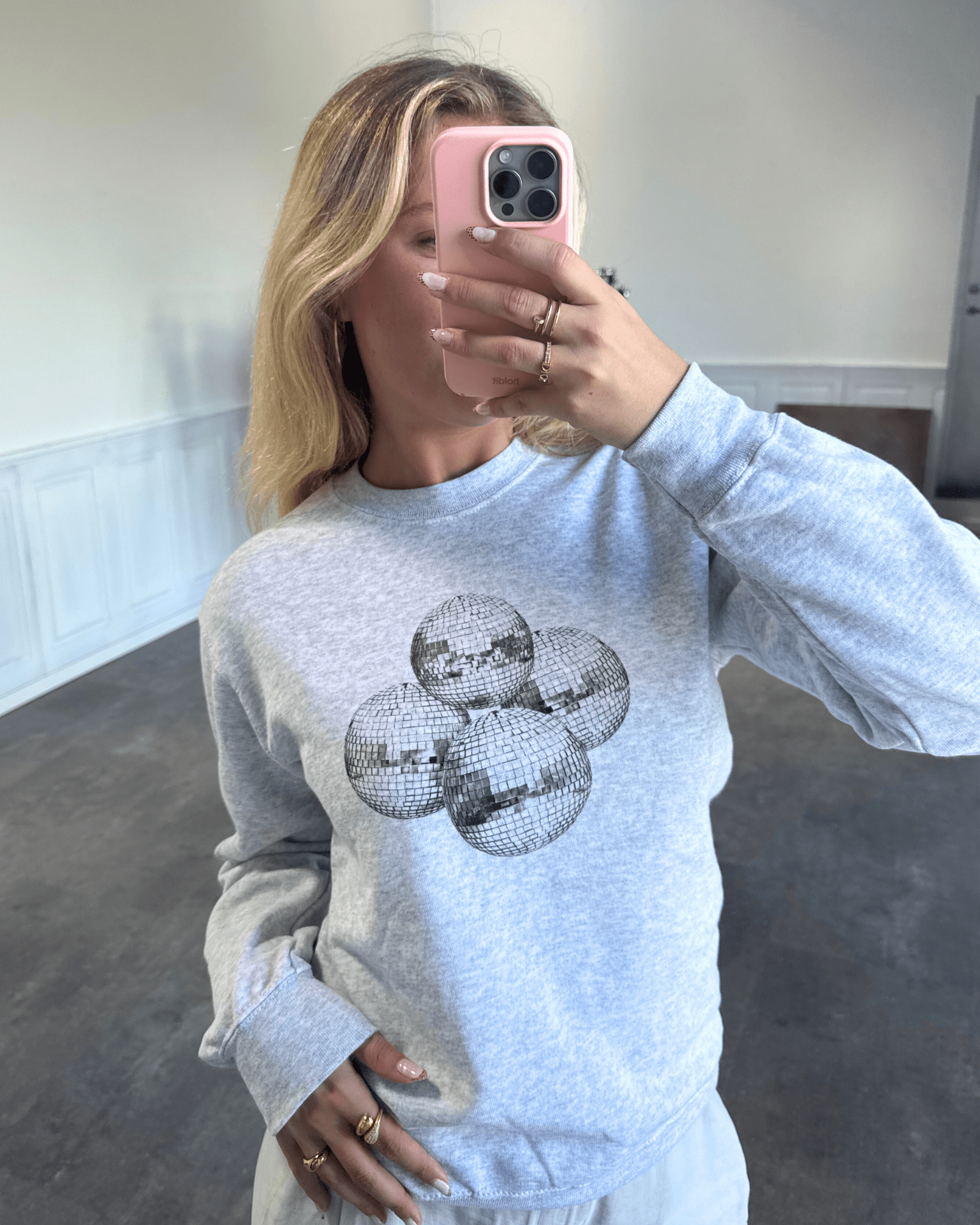 DISCO BALL (black) SWEATSHIRT - GRAY