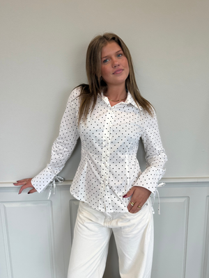 AVA STRING SHIRT - WHITE POLKA DOTS