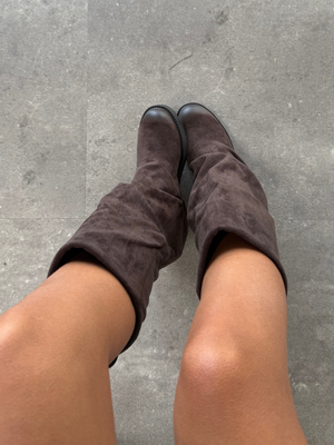 SUEDE FOLDOVER BOOT - BROWN