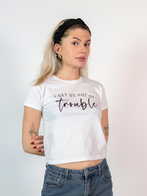 OUT OF TROUBLE - BABY TEE, WHITE