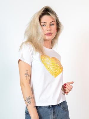 HEART DISCO (YELLOW) BABY TEE - WHITE