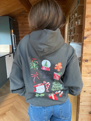 COZY CHRISTMAS HOODIE (rygprint) - MØRKEGRÅ