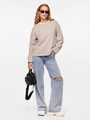 SADIE STRIPE TEE LS - CLOUD DANCER FOSSIL