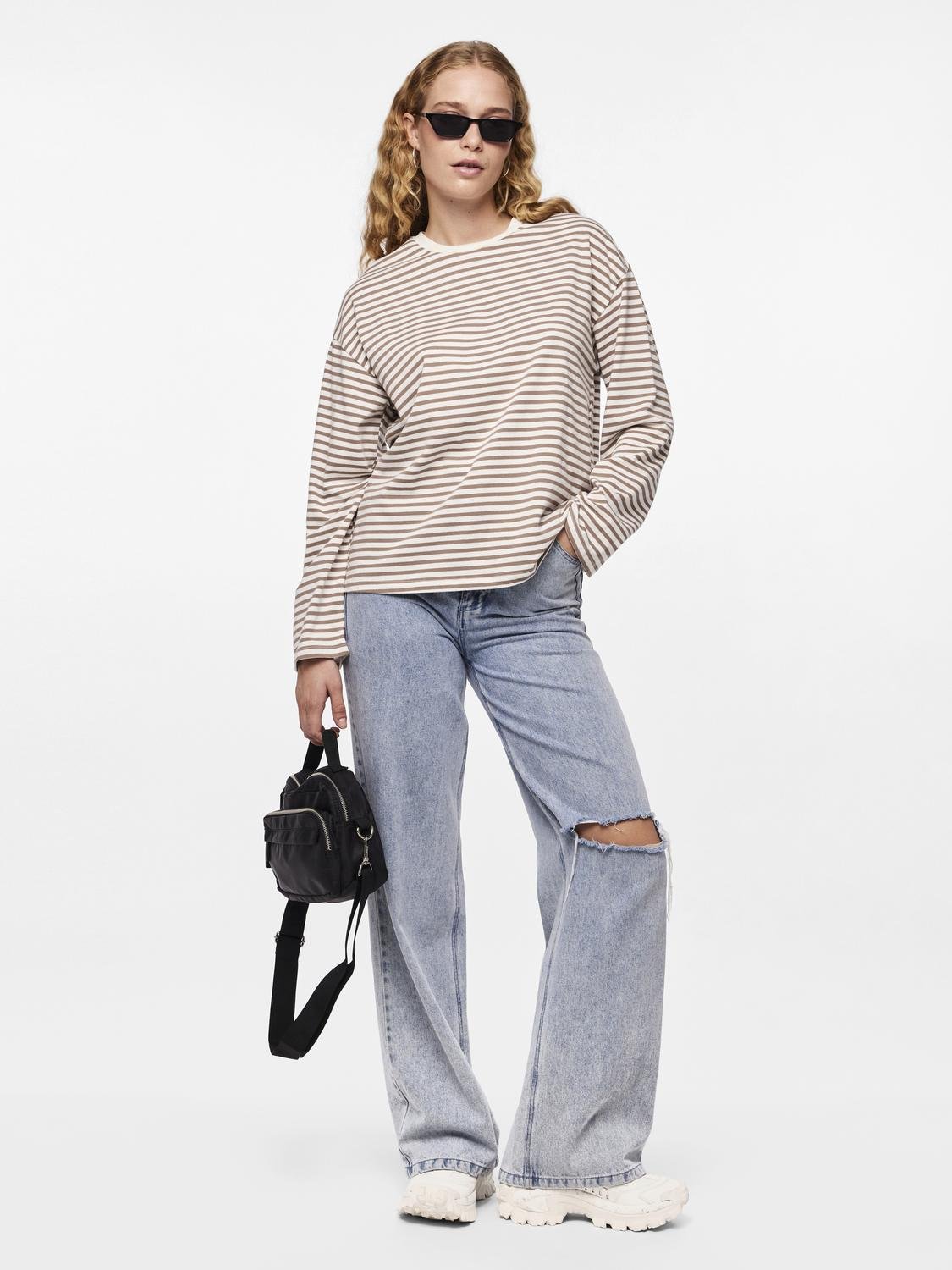 SADIE STRIPE TEE LS - CLOUD DANCER / FOSSIL