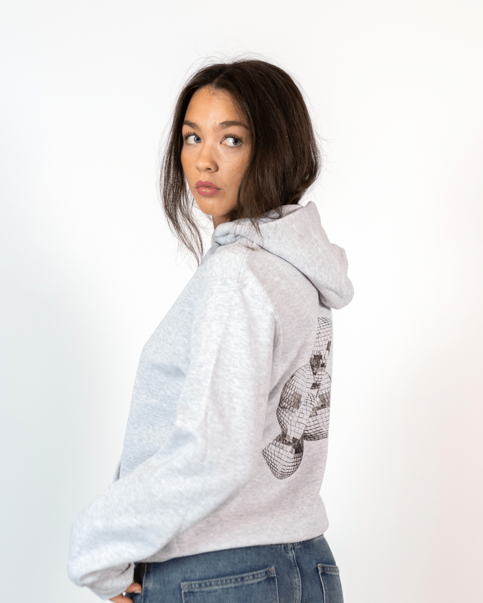 MEGA DISCO BALL (black) HOODIE (back print) - GRAY