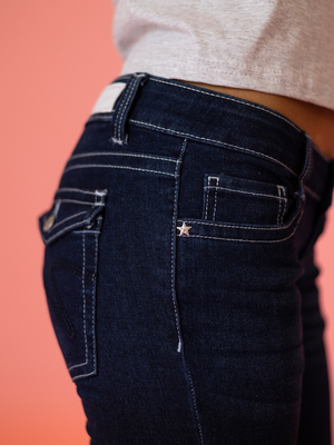 HANNAH ULTRA LOW BOOTCUT JEANS - DARK BLUE