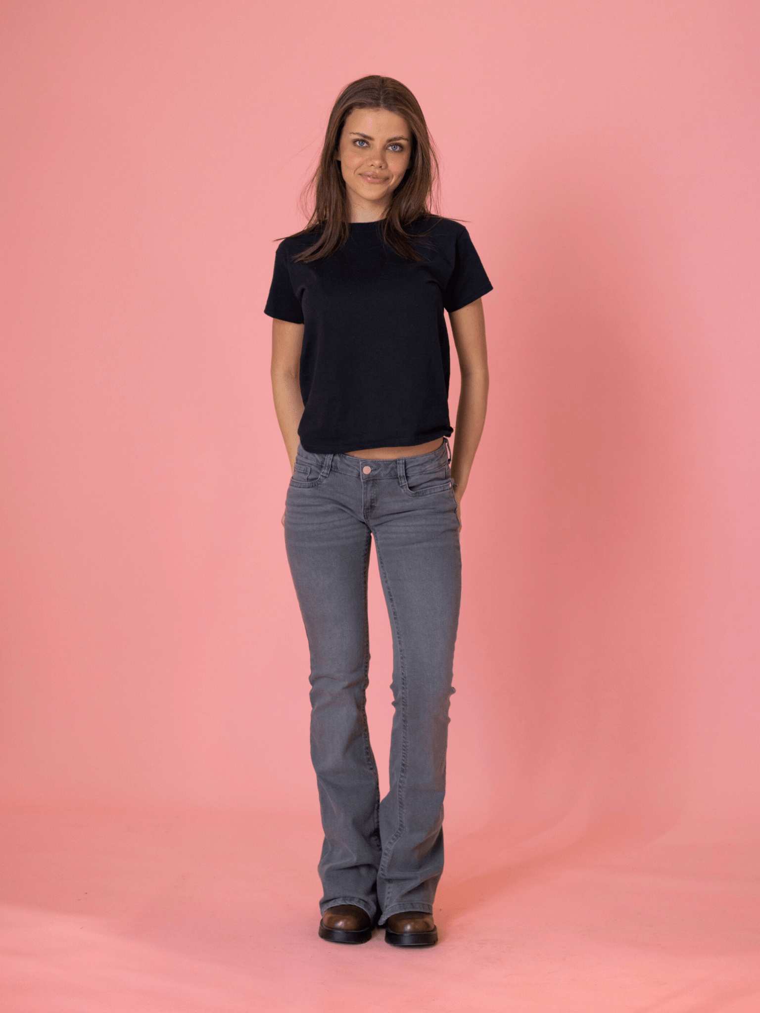 HANNAH ULTRA LOW BOOTCUT JEANS - DARK GREY