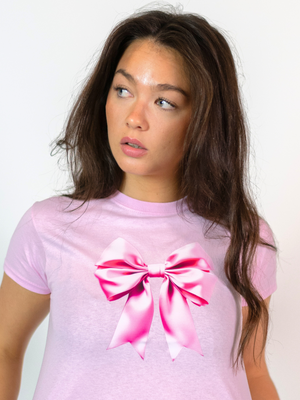 SATIN BOW (pink), BABY TEE - LYSERØD