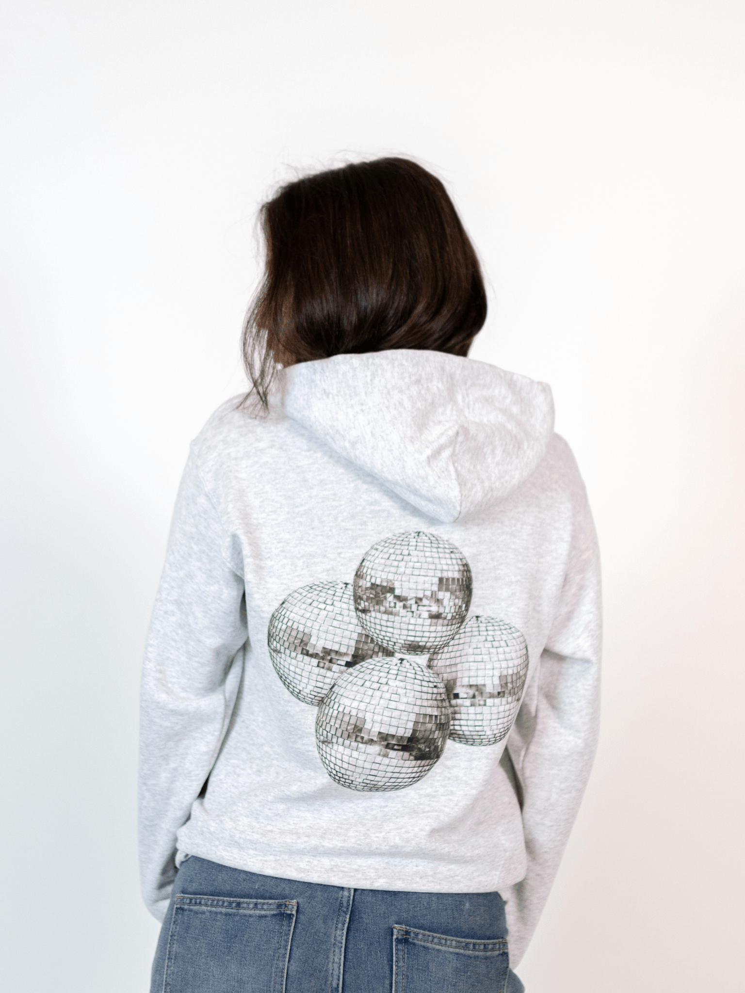 MEGA DISCO BALL (black) HOODIE (back print) - GRAY