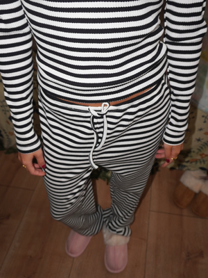 ELLIE STRIPE PANTS - SORT/HVID