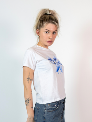 SATIN BOW (BLUE), BABY TEE - WHITE