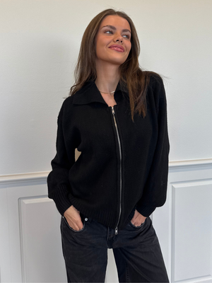 MALOU DOUBLE ZIP KNIT CARDIGAN - BLACK