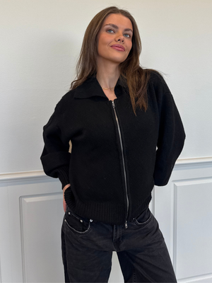 MALOU DOUBLE ZIP KNIT CARDIGAN - BLACK