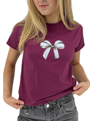 BOW (WHITE), BABY TEE - BORDEAUX