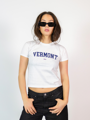 VERMONT (navy), BABY TEE - WHITE