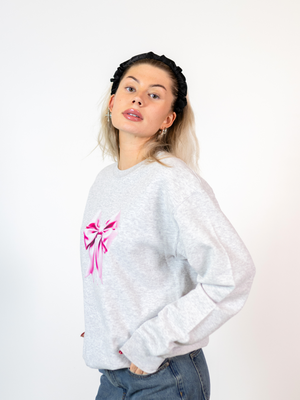 SATIN BOW (pink) SWEATSHIRT - GRAY