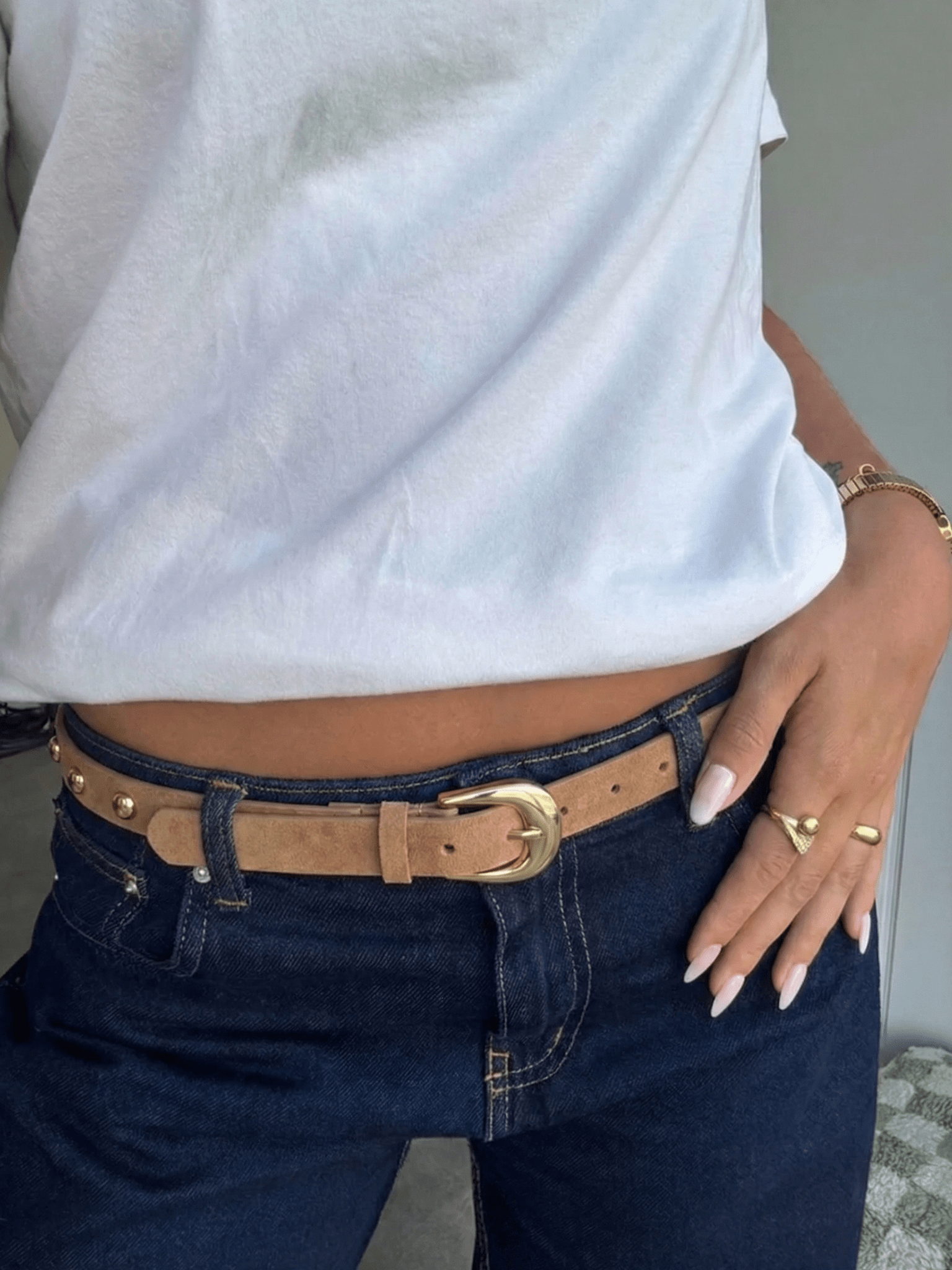 GESSICA RIVET BELT - RAWHIDE/GOLD