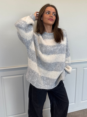 ELSIE STRIPE KNIT - LT GREY/OFFWHITE