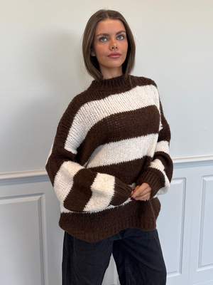 ELSIE STRIPE KNIT - BROWN/OFFWHITE
