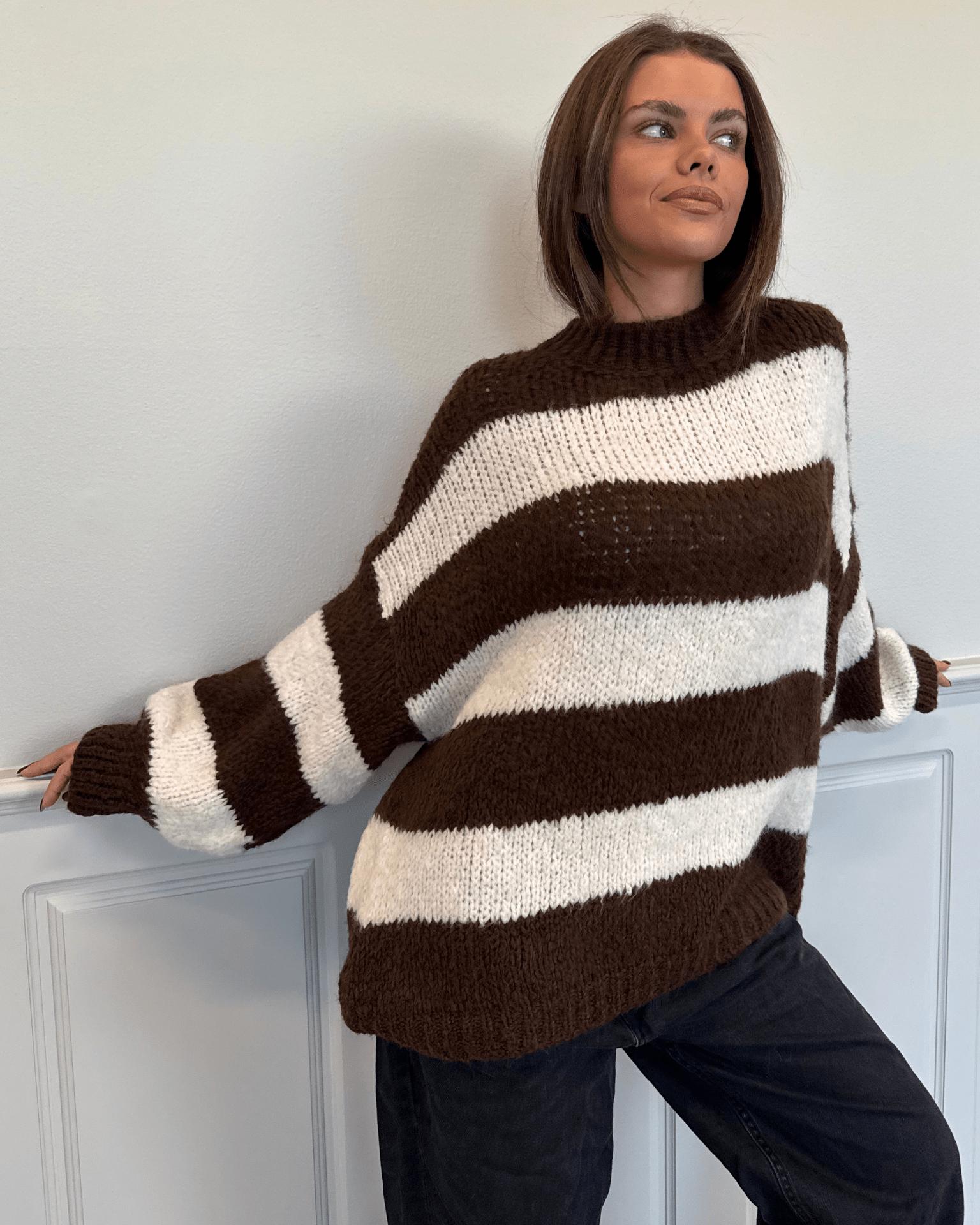 ELSIE STRIPE KNIT - BROWN/OFFWHITE