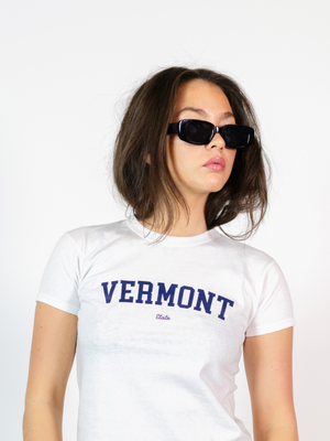 VERMONT (navy), BABY TEE - WHITE