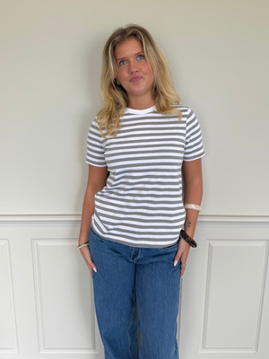RIA STRIPE TEE - GREY/BRIGHT WHITE