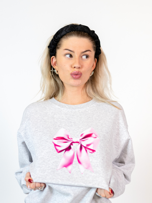 SATIN BOW (pink) SWEATSHIRT - GRAY